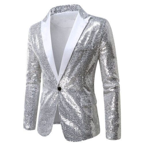 Men's Sequin Jacket Slim Fit Notched Lapel 1-Button