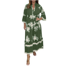Damen-Midikleid mit tiefem V-Ausschnitt, Falten und 3/4-Ärmeln