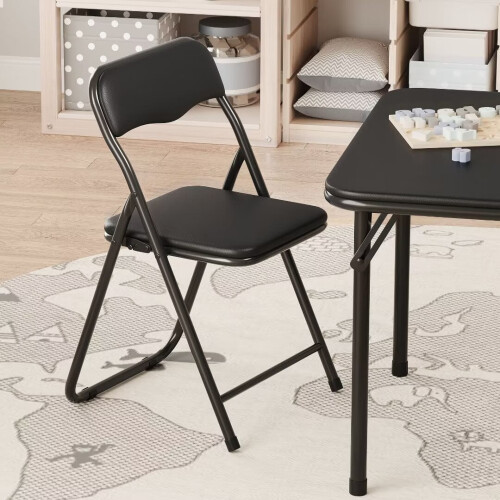 Conjunto de mesa e cadeiras dobráveis infantis com 3 peças e almofada preta em PU. 2