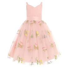 Flickklänning med broderad spets, rosa, 3-4 år