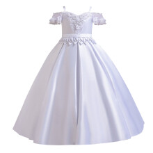 Girls' Off-Shoulder Satin Princess Gown White Size 110