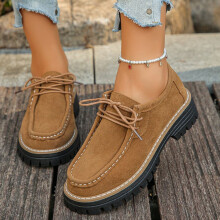 Women's Loafers Vintage Suede Adjustable Lace-Up Flat Brown