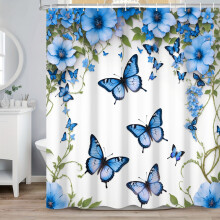 Rideau de douche papillon bleu Ă motif printanier 152 x 183 cm