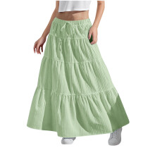 Girls Boho Maxi Skirt Green High Waist A-Line Flowy Ankle