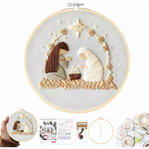 Christmas embroidery kit for beginners with hoop fabric
