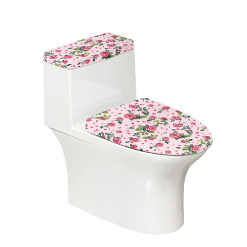 WC-Sitzbezug-Set mit Rosenmuster, universeller elastischer Rand