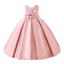 Robe de bal rose princesse sans manches pour fille, ornée de fleurs.