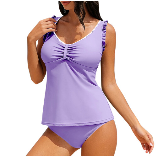 Γυναικείο μαγιό Tankini με V λαιμόκοψη και βολάν, ψηλόμεσο