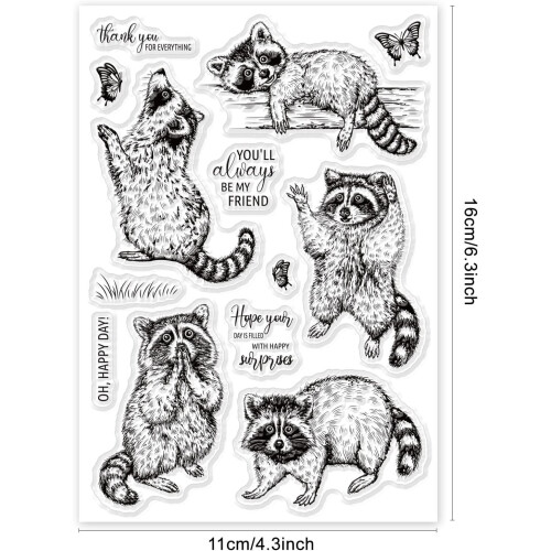 Realistic Raccoon Butterfly Clear Silicone Stamp Set 2
