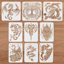 Dragon Stencil Set Reusable 9 pcs 8.3x11.7 to 11.8x11.8 inch