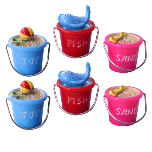 Mini Beach Bucket Garden Figurines Assorted Colors 6 pcs 2