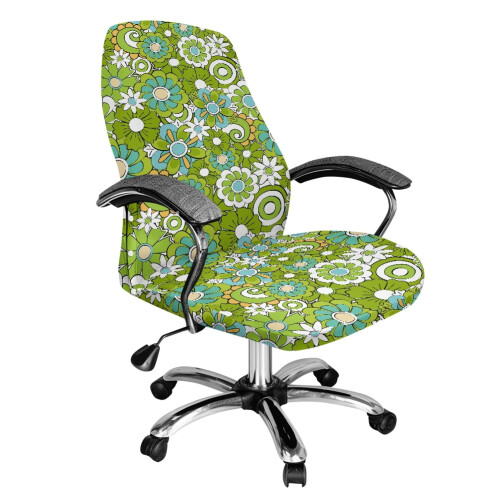Groene, elastische bureaustoelhoes met bloemenprint