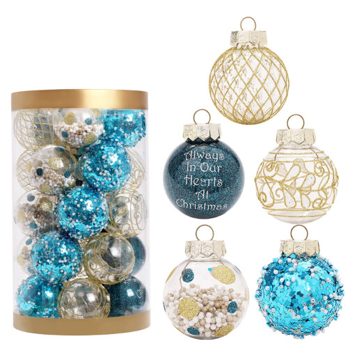 Christmas Ball Ornaments Set Blue Gold 25 Pack