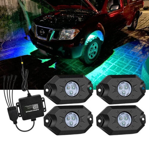 RGB Rock Lights4-Pod Vanntett Bluetooth Musikkmodus12V