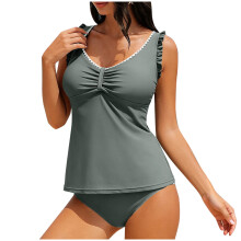 Γυναικείο μαγιό Tankini με βολάν και V λαιμόκοψη.