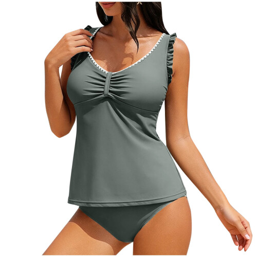 Γυναικείο μαγιό Tankini με βολάν και V λαιμόκοψη.