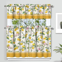 Lemon Floral Kitchen Curtain Valance Set 36 inch 3-piece