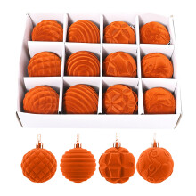 Flocking Christmas Balls Velvet Tree Pendant 12 pcs Orange