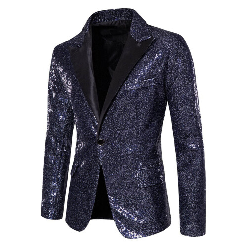 Men's Sequin Jacket Slim Fit Notched Lapel 1-Button
