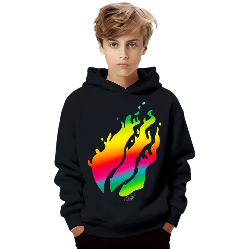 Kids Flame Hoodie Lightweight Pullover Sweatshirt Fire Print
