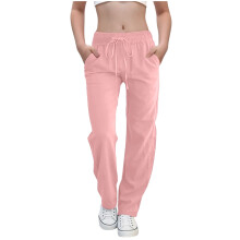 Girls Cotton Linen Pants Summer Loose Fit Elastic Waist