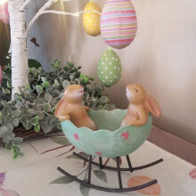 Bunny figurine vintage rustic egg cradle 1 pc