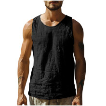 Men's Cotton-Linen Tank Top Summer Sleeveless Crewneck