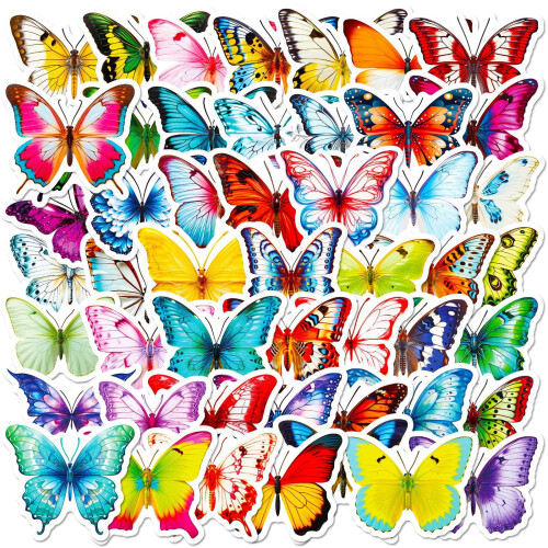 Butterfly Stickers Colorful Waterproof 50-Pack
