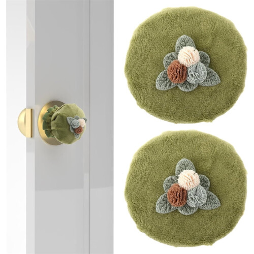 Soft Fabric Door Knob Covers Flower Shape Green 2 Pcs