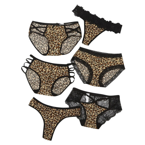 Women's Leopard Print Lace Thong Panties 6-Pack