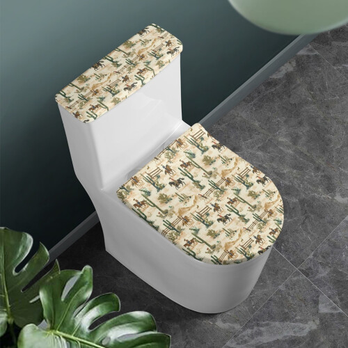 Polyester-Toilettendeckel-Set mit Stretch, 2-teilig, Kaktusmotiv 1