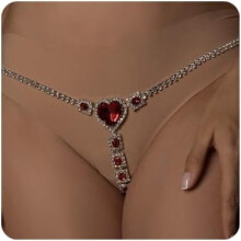 Rhinestone Thong Panties for Women - Crystal Heart Waist