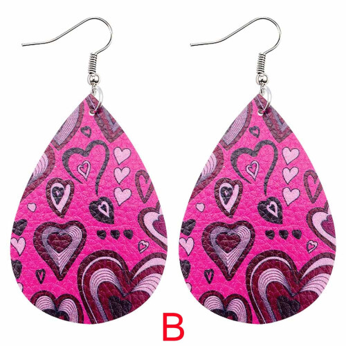 Valentine's Day Earrings Heart Red Lips Leather 1 Pair