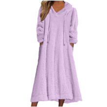 Women's Bathrobe Solid Color with Hood and Pockets Purple