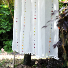Colorful Stripe Sheer Tier Curtain with Pompom Rod Pocket