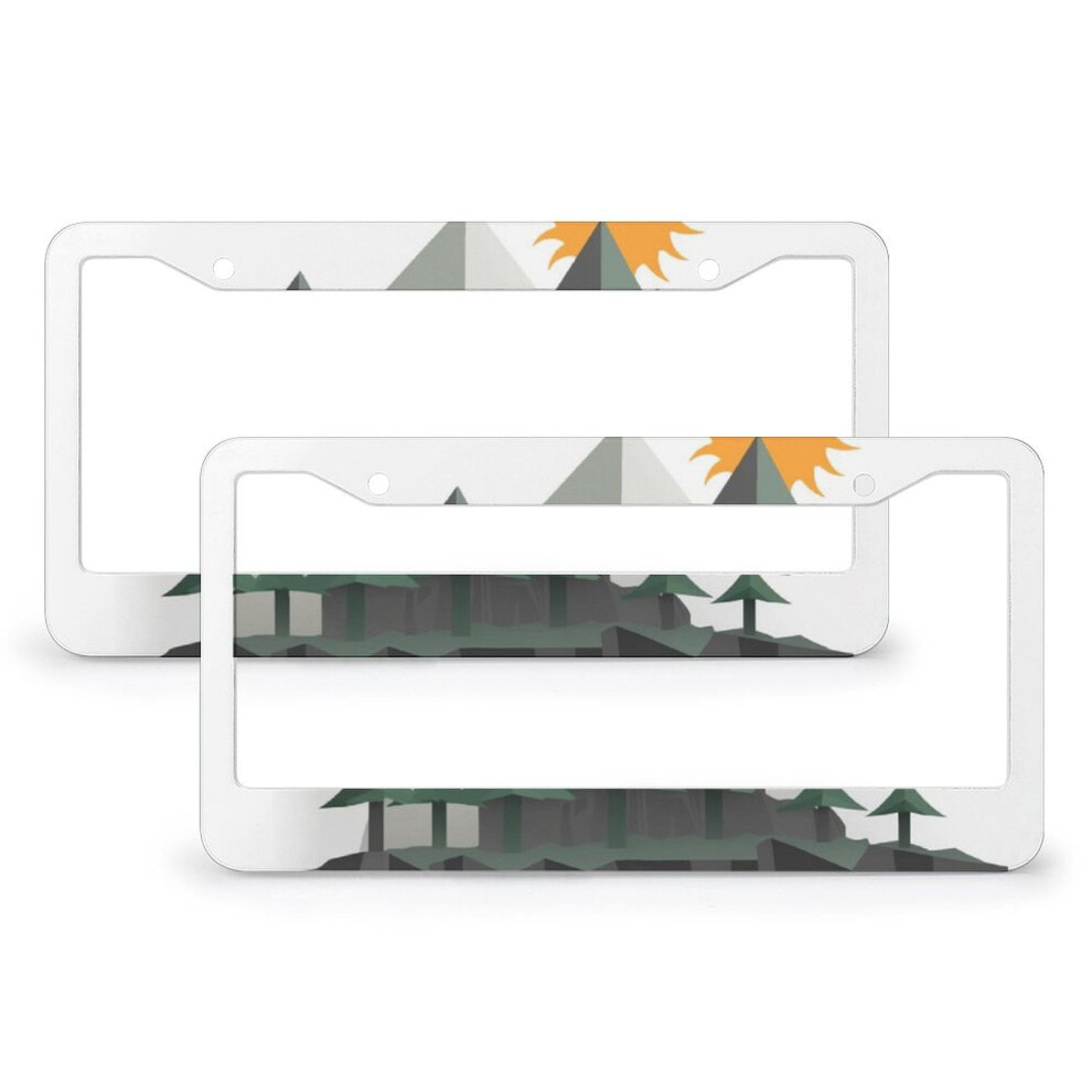 Boho Watercolor Trees Mountains License Plate Frame Set 2Pcs 939152656974