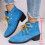 Women's lace-up ankle boots blue pointed toe mid heel 5