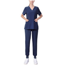 Women's Jogger Scrubs Navy Short-Sleeve Solid with Pocket