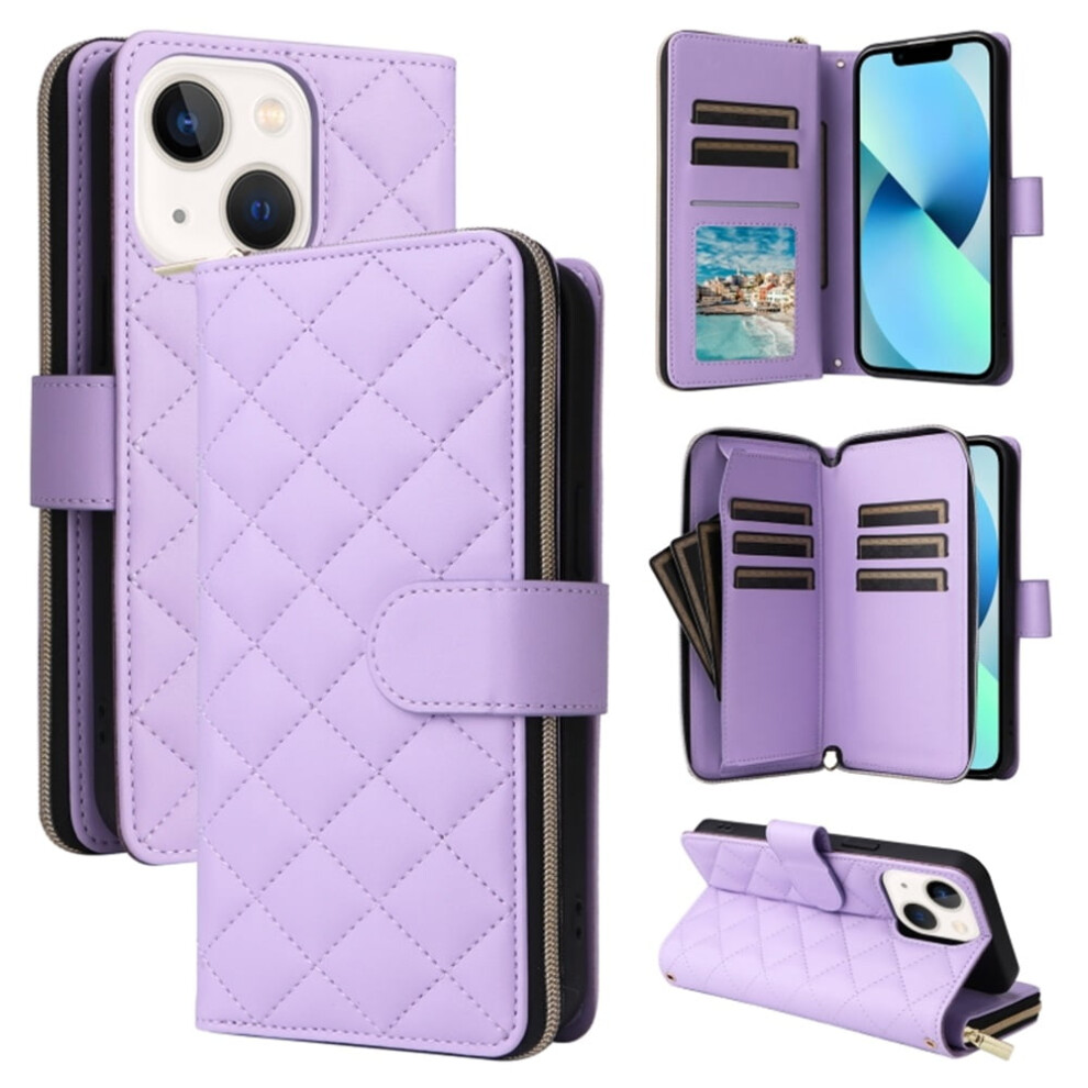 Magnetic Flip Wallet Case For Iphone 13 Mini 9-Slot Purple 9122141646341