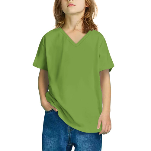 Girls Short Sleeve V-Neck Solid Top Green 4-5 Years