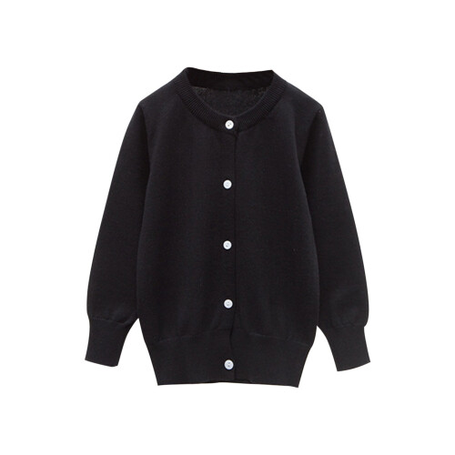 Kids' Solid Knit Cardigan Long Sleeve Button-Up Black 8-9