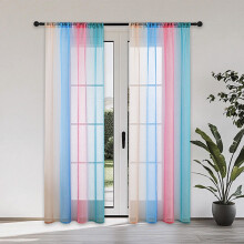 Rainbow Ombre Sheer Curtains Semi-Sheer Panel Set of Two