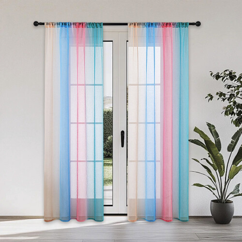 Rainbow Ombre Sheer Curtains Semi-Sheer Panel Set of Two