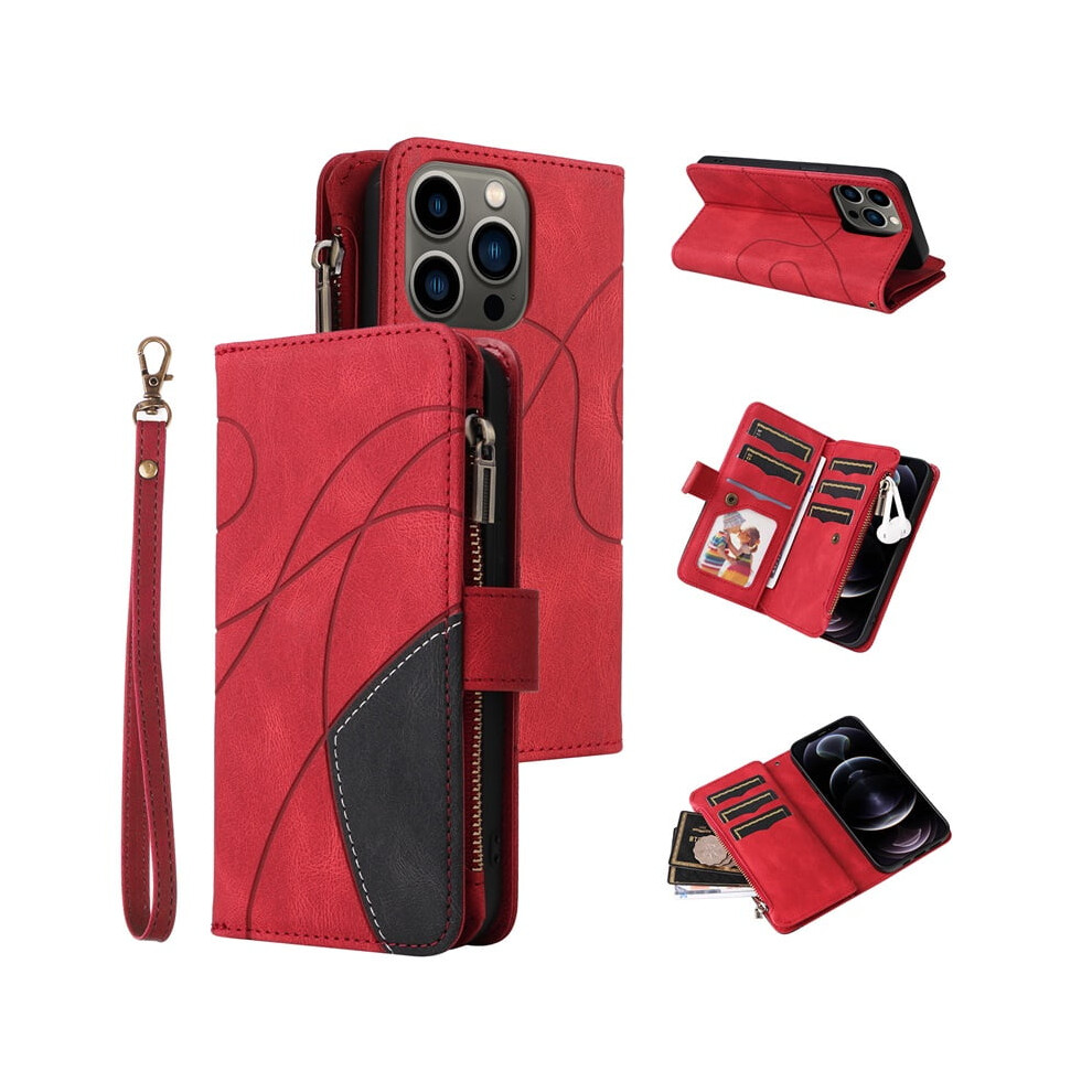 Iphone 12 Pro Wallet Case Pu Leather 9-Card Holder Red 9122141668398