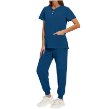 Women's Sky Blue Scrubs Set V-Neck Top + Joggers 2X
