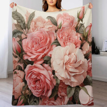 French Floral Pink Roses Throw Blanket 50x60 inches Soft