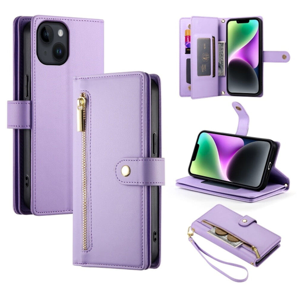 Leather Wallet Case For Iphone 14 Â 6.1 Inch, Purple 9122141676126