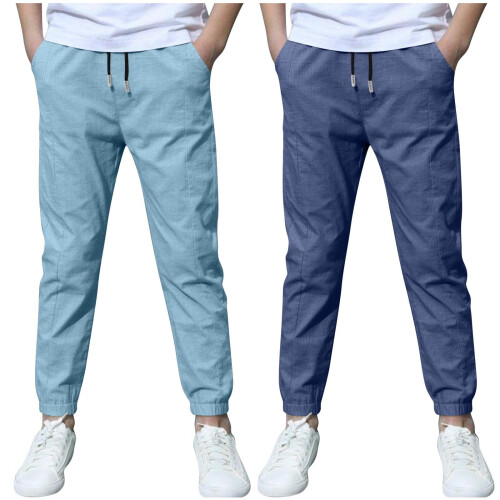Boys Linen Pants Light Blue 12-13 Years 2 Pack
