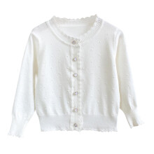 Girls' long sleeve button cardigan knit sweater white 3-4