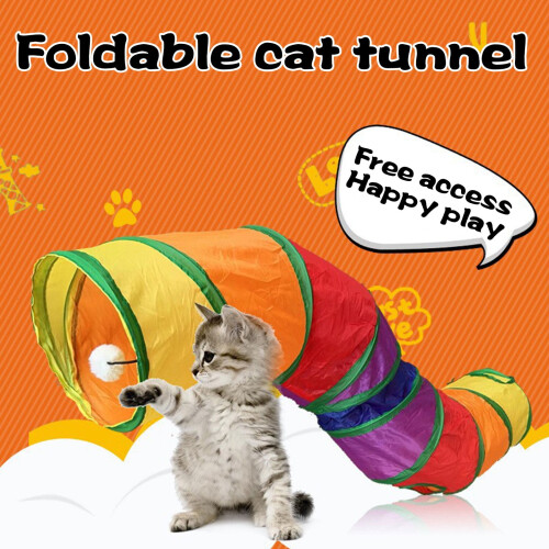 Rainbow Cat Tunnel with Ball and Peek Holes Foldable 2